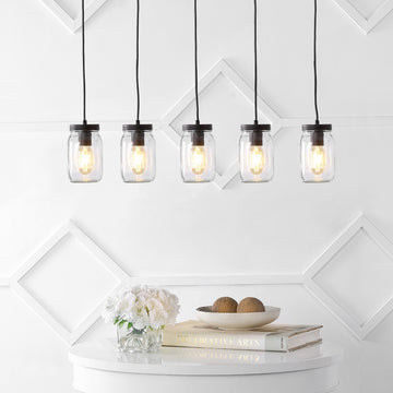 Gaines 5.5" Farmhouse Industrial Iron Mason Jar LED Pendant - JONATHAN Y